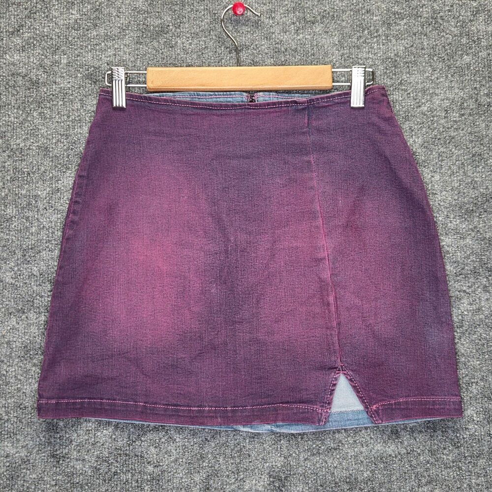 Wild Fable Skirt Womens 6 Purple Denim Mini High Waist Front Slit Stretch Zip